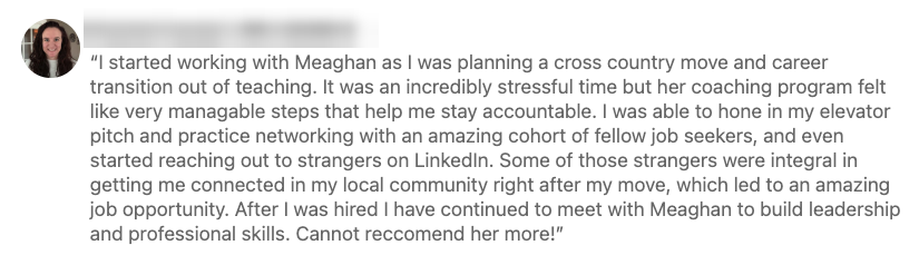 Client testimonial about a successful career transition