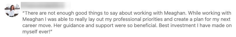 Client testimonial about planning a meaningful career move