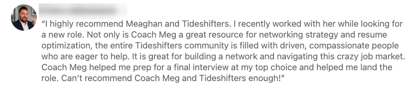 TideShifters member testimonial about networking and landing a new role